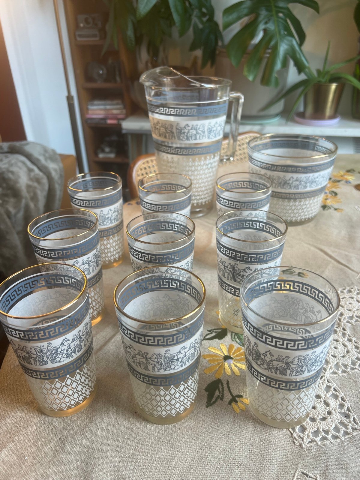 Gorgeous set of 11 vintage Greek glassware