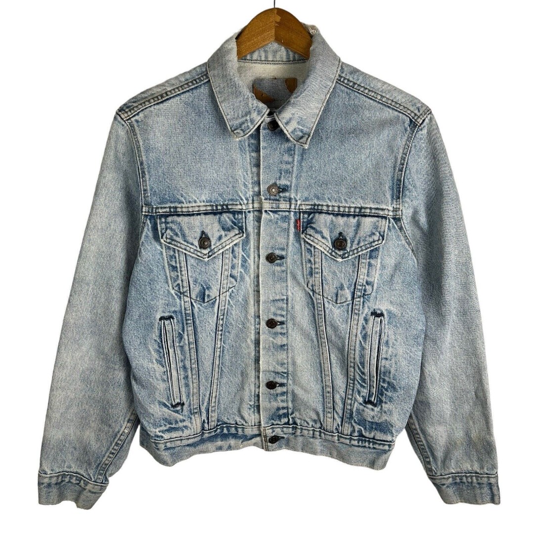 Vintage 80s Levis Denim Trucker Jean Jacket Sz 40 Blue USA Western Red Tab