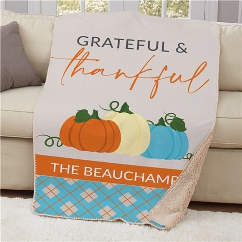 Personalized Family Thankful Punkins Fall Sherpa Blanket