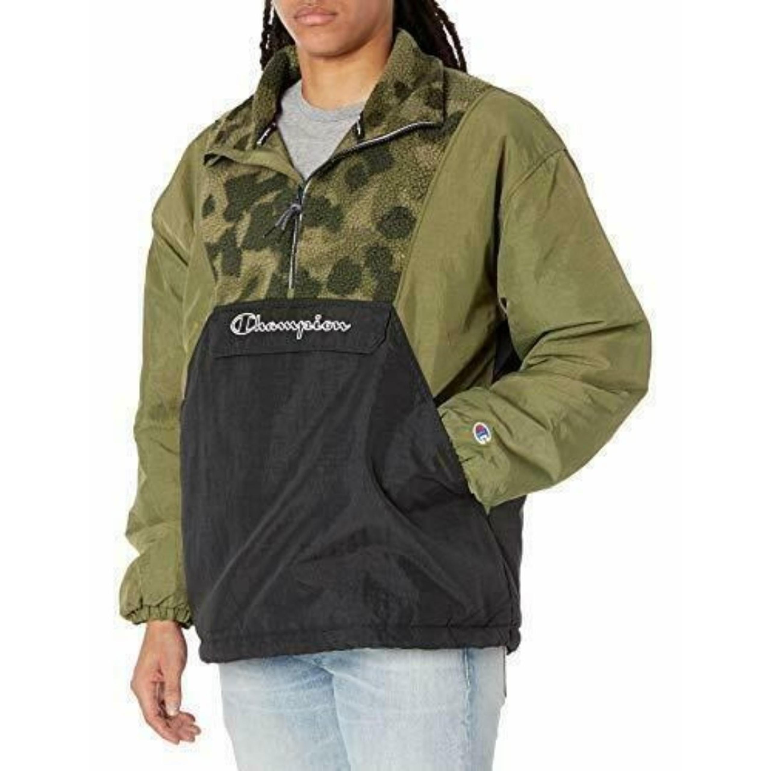 Champion Fleece Stadium Anorak Cargo Olive Green Camo Black Men's Size XL NEW