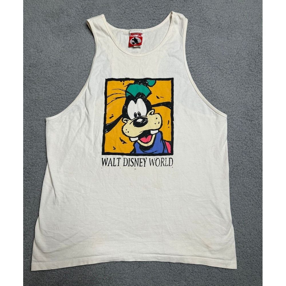 VTG Disney Shirt Womens Large White Walt Disney World Goofy Tank Top Made In USA