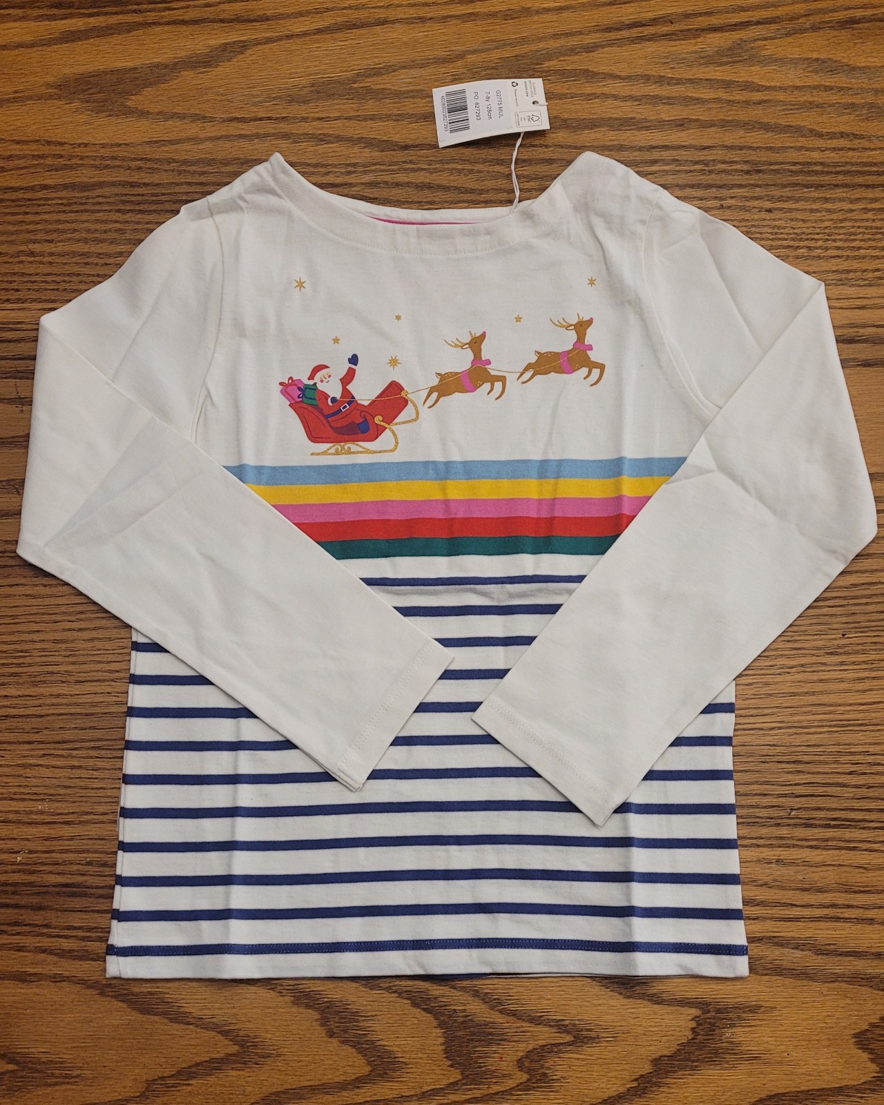 Mini Boden Christmas Santa Reindeer Shirt. Size 7-8.
