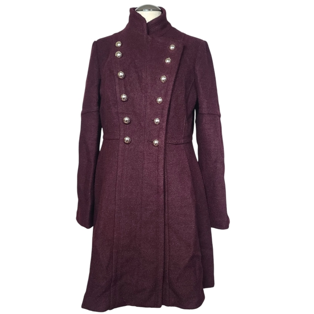 Guess Military Double Breasted Burgundy Wool Coat L