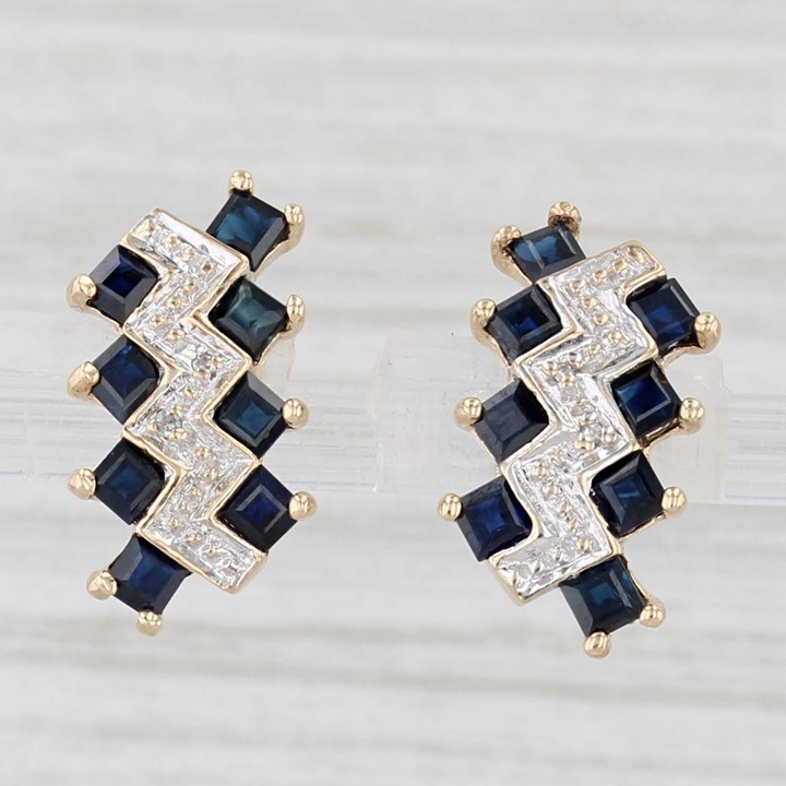 1.20ctw Blue Sapphire Diamond Drop Earrings 10k Yellow Gold