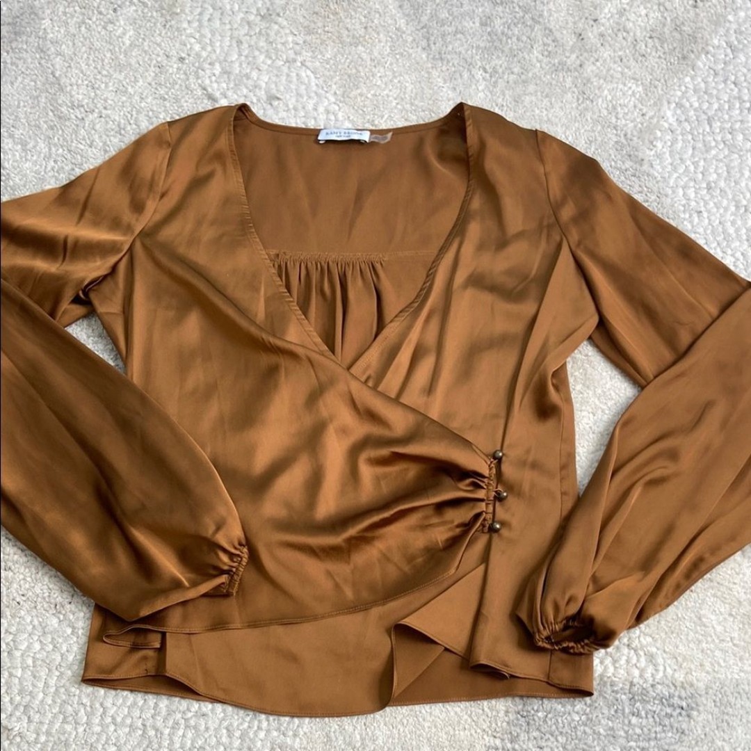Ramy Brook Satin Brown Wrap Top
