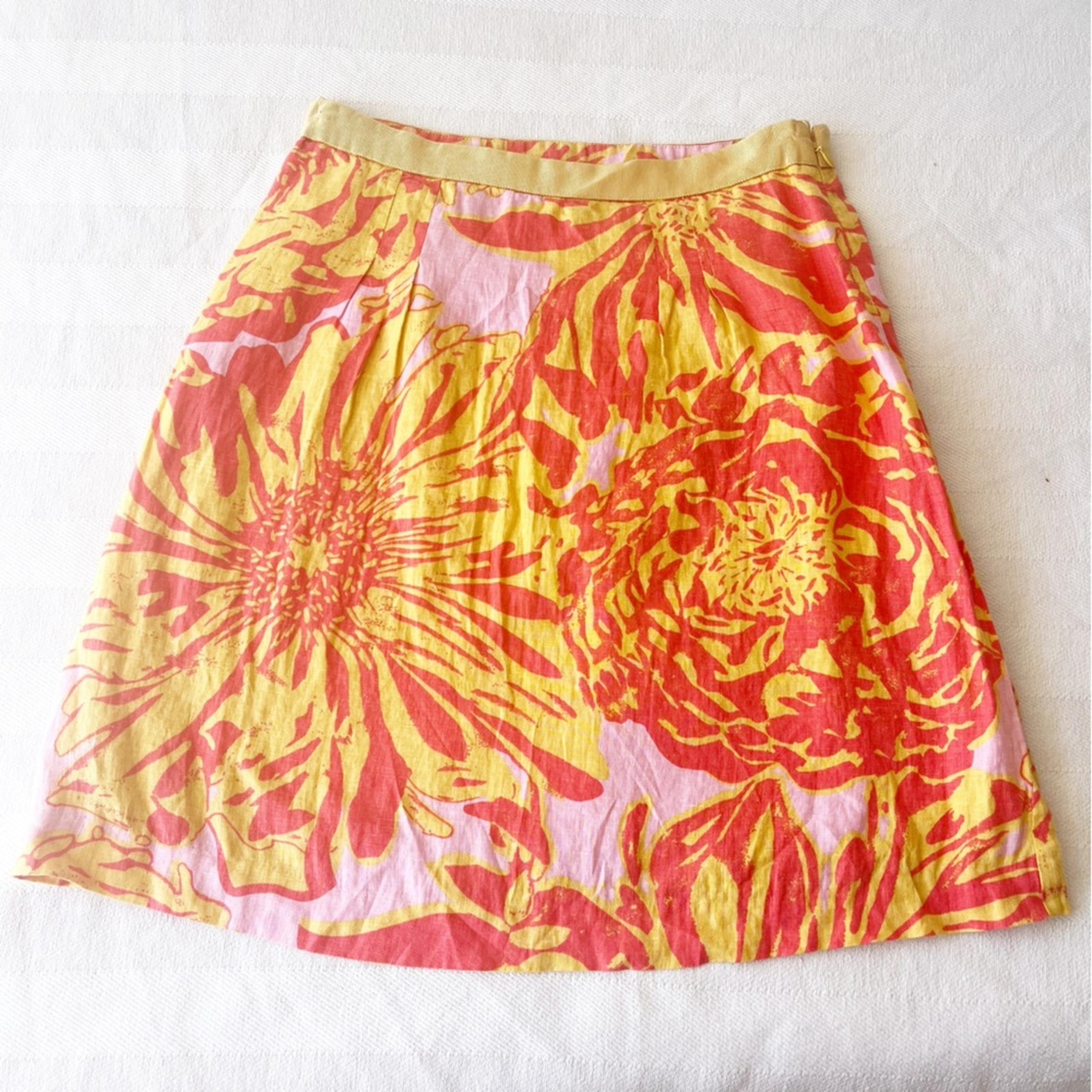 ANTHROPOLOGIE Edme and Esytelle Pink, Orange and Yellow Linen Skirt Size 4
