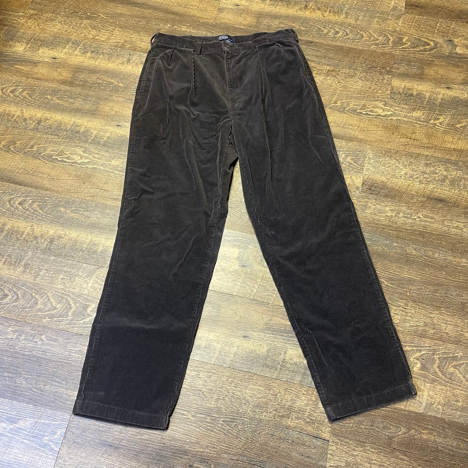 Vintage Polo Ralph Lauren Pants Mens 38x34 Brown Corduroy Chino Pleated