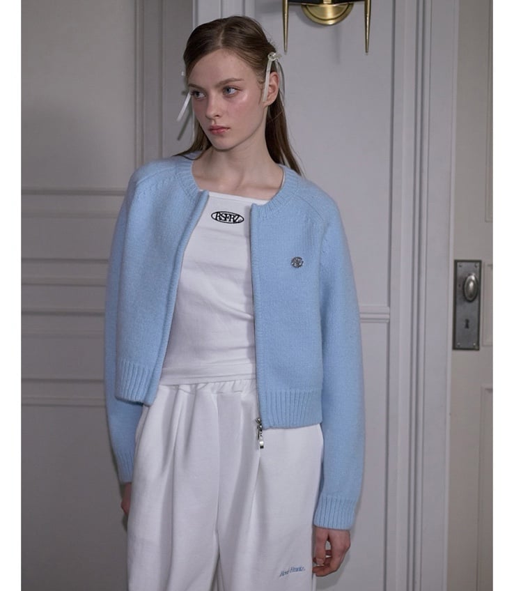 Rose frantz two way blue knit cardigan