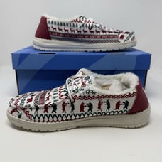 Hey Dude Wendy Women's 9 White Holiday Cheers Christmas Shoes Loafers Fur Lined