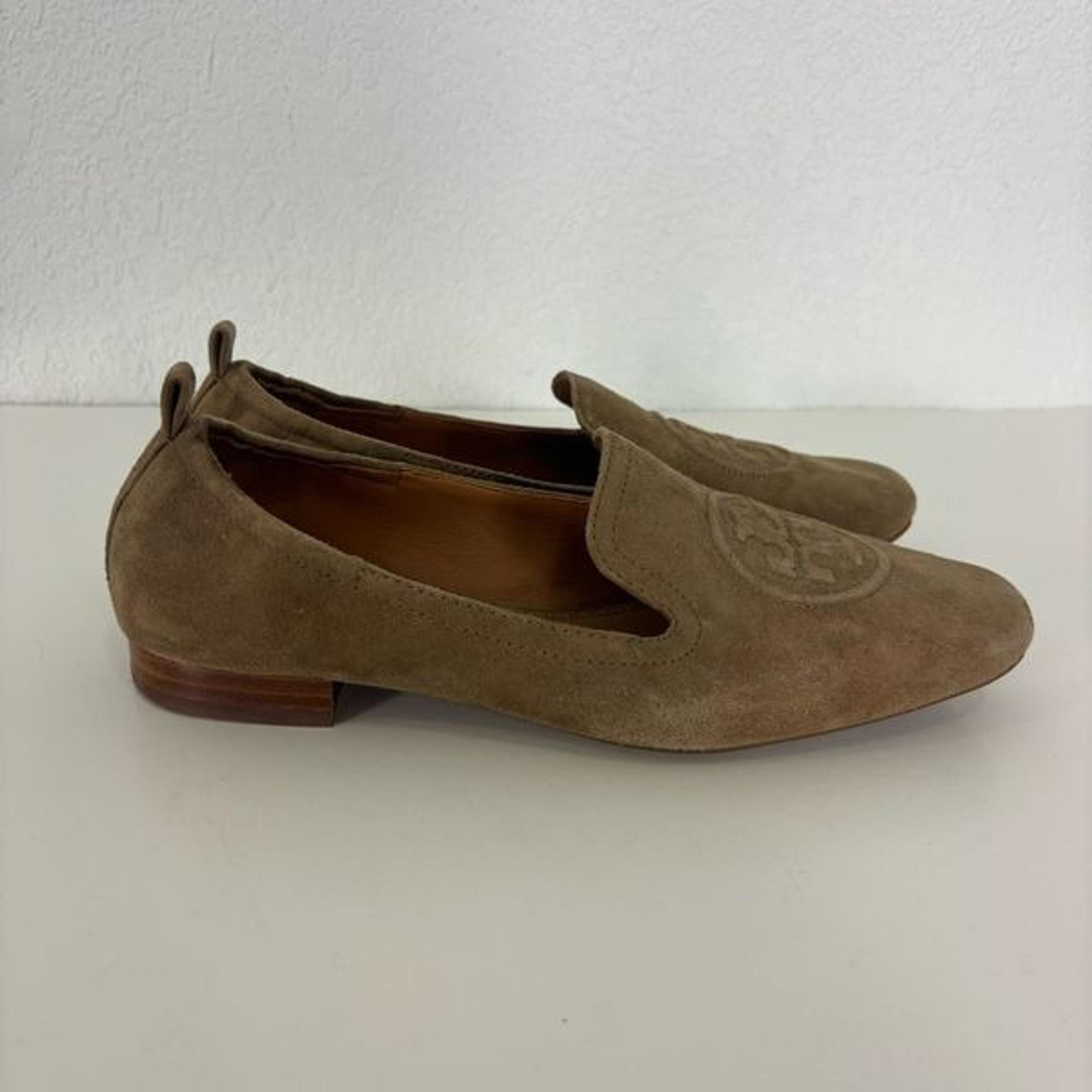 Tory Burch Leigh Taupe Suede Loafer Shoes Women's Size 7.5