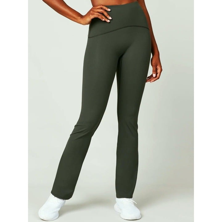 Spanx Booty Boost Flared Pants Dark Palm Olive Army High-Rise Waist Shapewear M