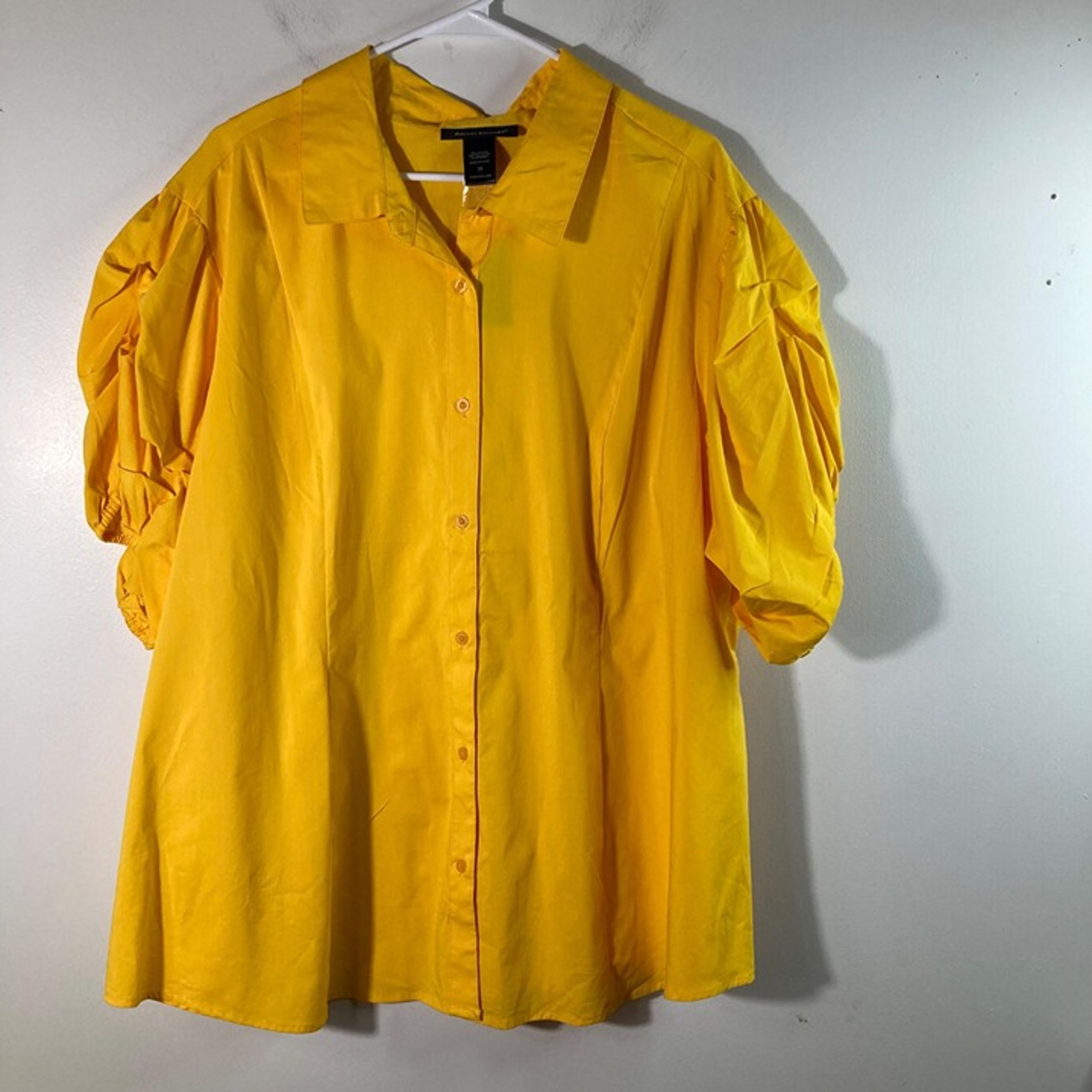 Womens Ashley Stewart Ruched Button Shirt Lemon Chrome 26 NWT