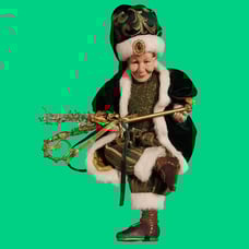 Christmas Elf Decor In Festive Green And Gold Outfit With Staff 22