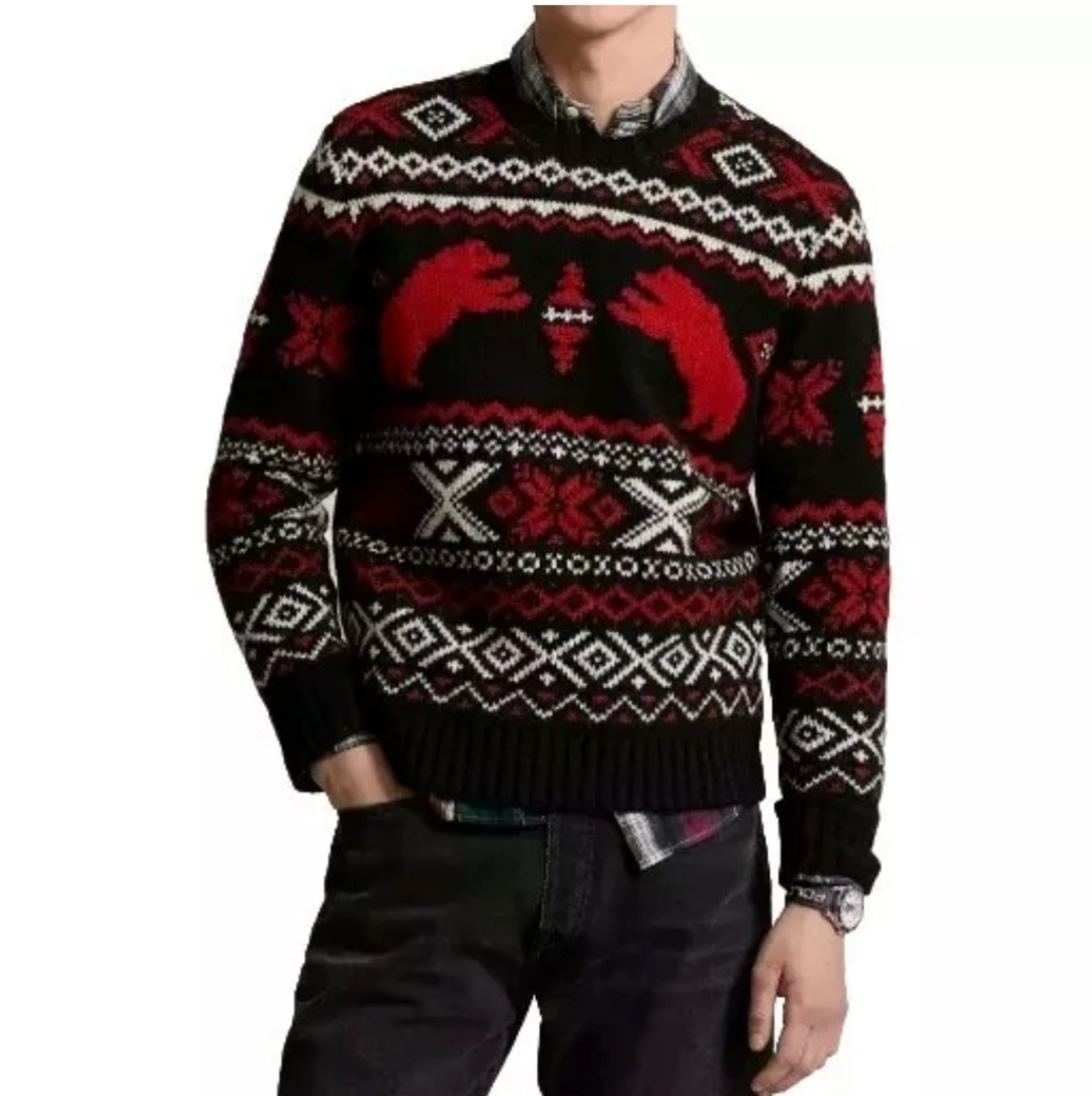 Mens POLO RALPH LAUREN Polar Bear Fair Isle Wool Sweater Size XL/TG New 498