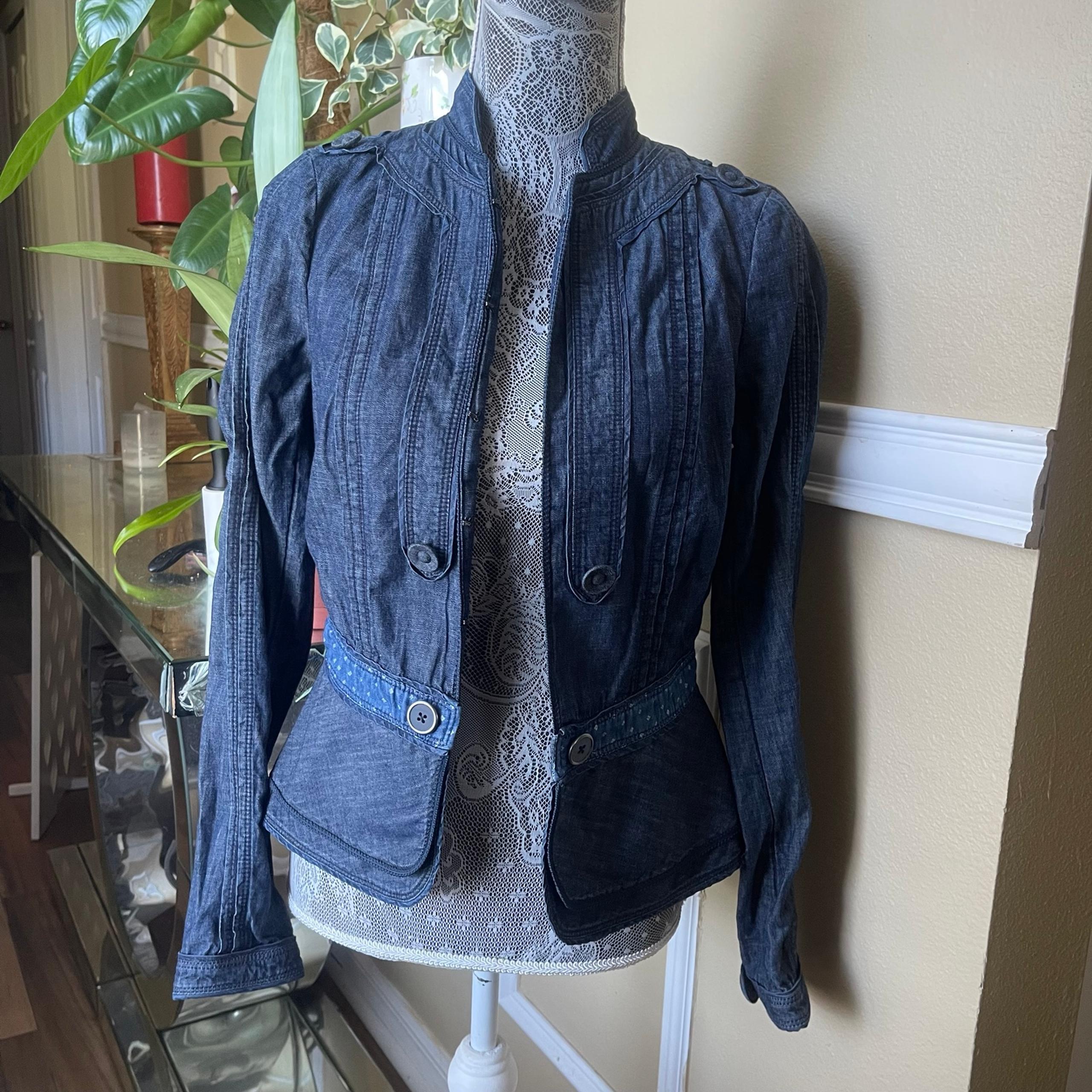 Anthropologie Elevenses Denim Tiered Peplum Blazer