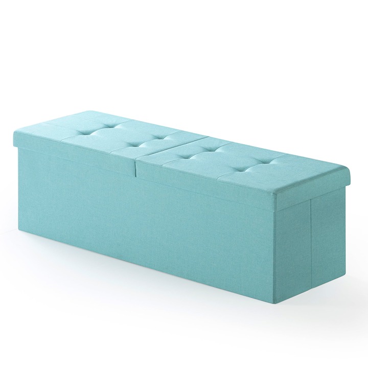 Mellow 45 Smart Lift Top Button Fabric Collapsible Storage Ottoman, Mint Blue