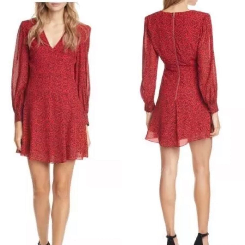 Alice + Olivia Polly Leopard Animal Print Red Black Mini Dress Womens SZ 6 Lined