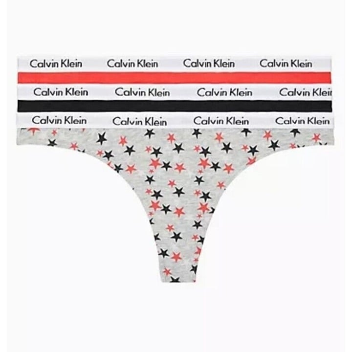 Women Calvin Klein Carousel 3-Pack Thong Panty Cotton Stretch Size Large - NEW