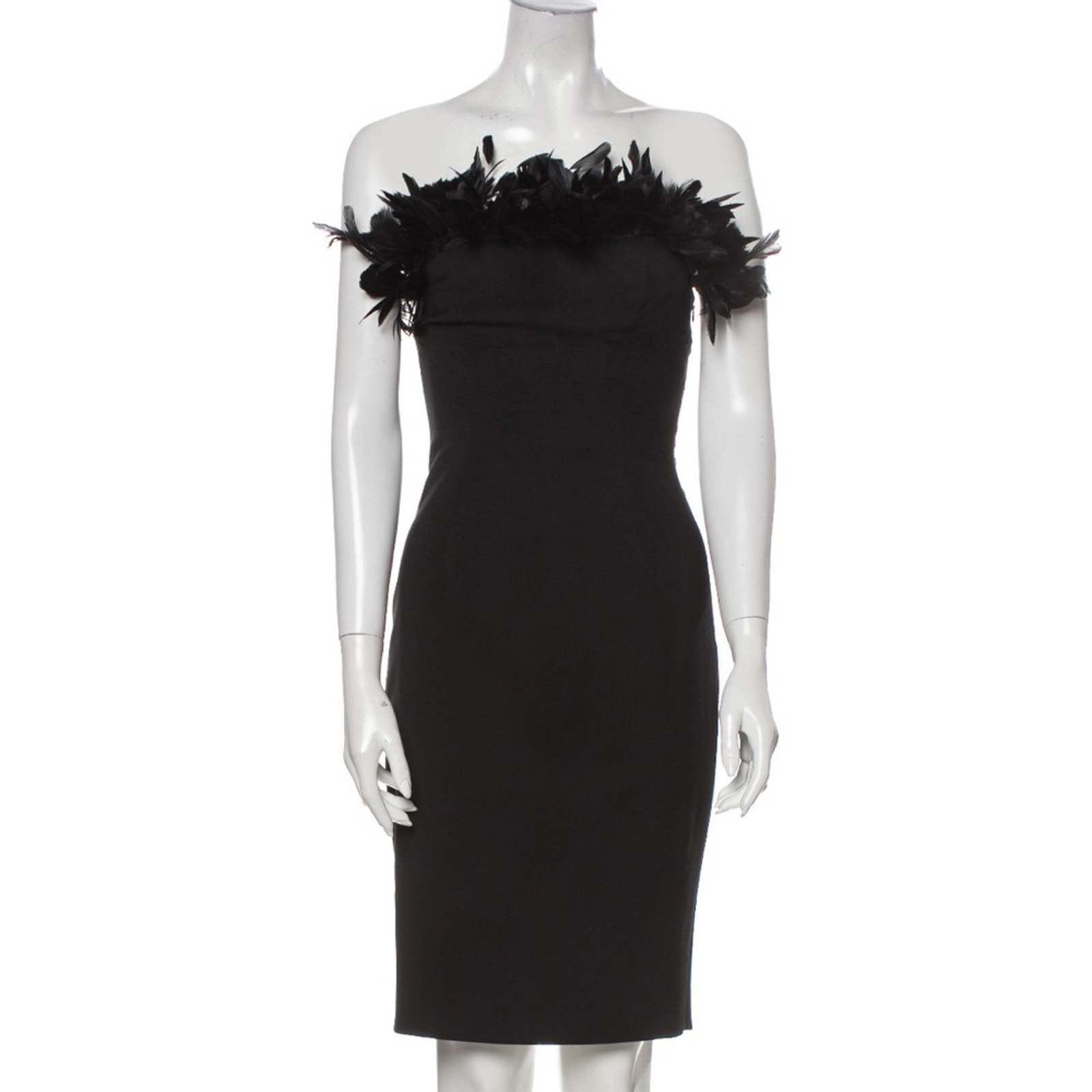 dsquared2 black wool midi dress with goose feather trim