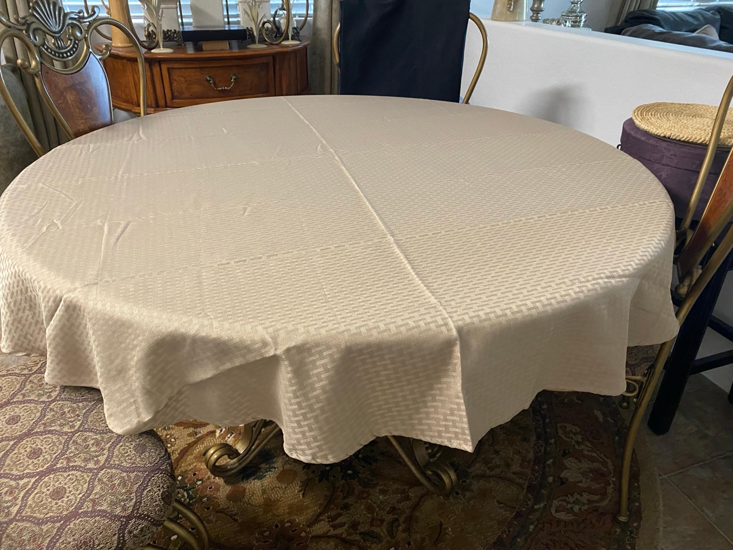 Like New Beige Brown 70” Round Textured Fabric Tablecloth by Mainstays 100% Poly