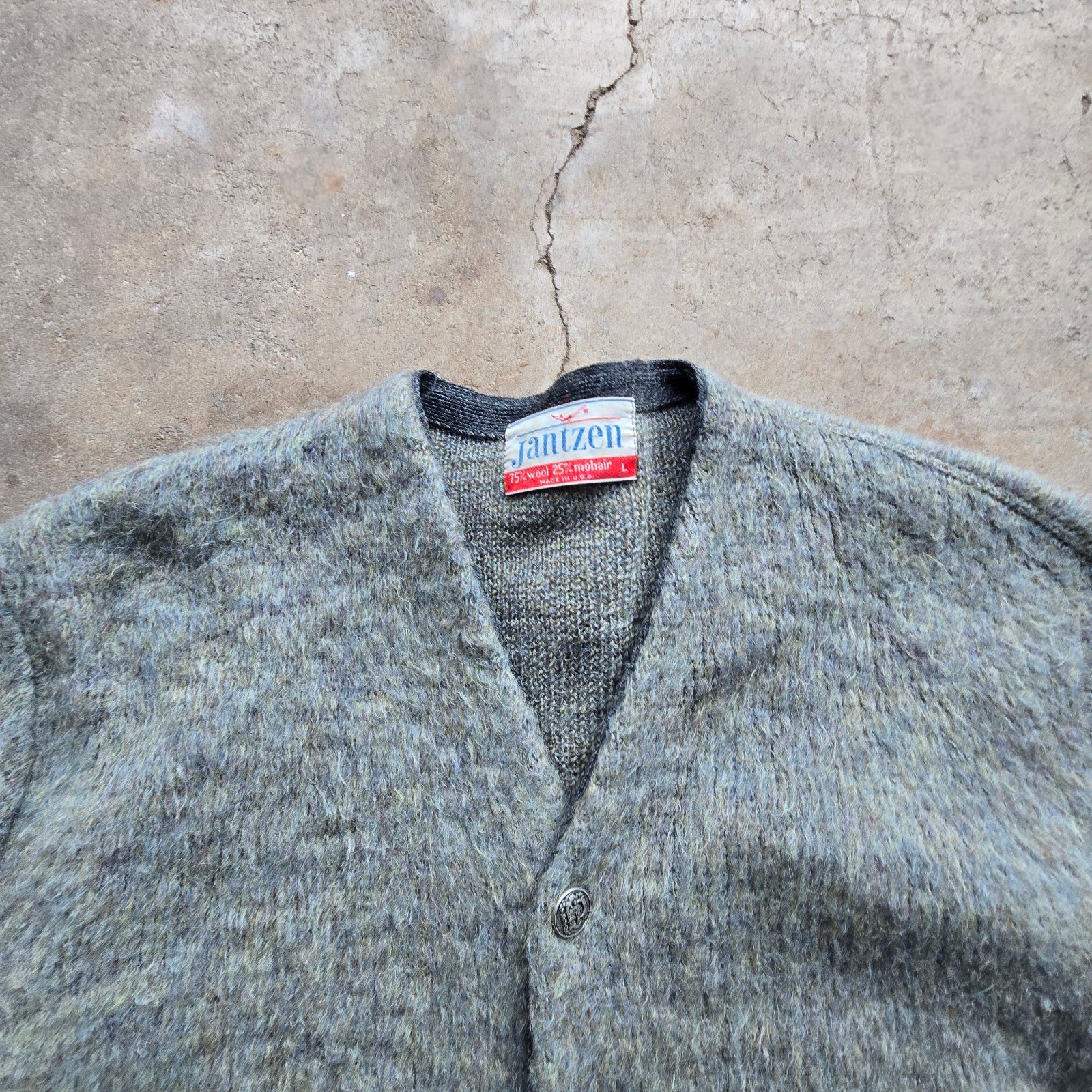 Vintage 60s Jantzen Mohair Cardigan Kurt Cobain Green Stripe