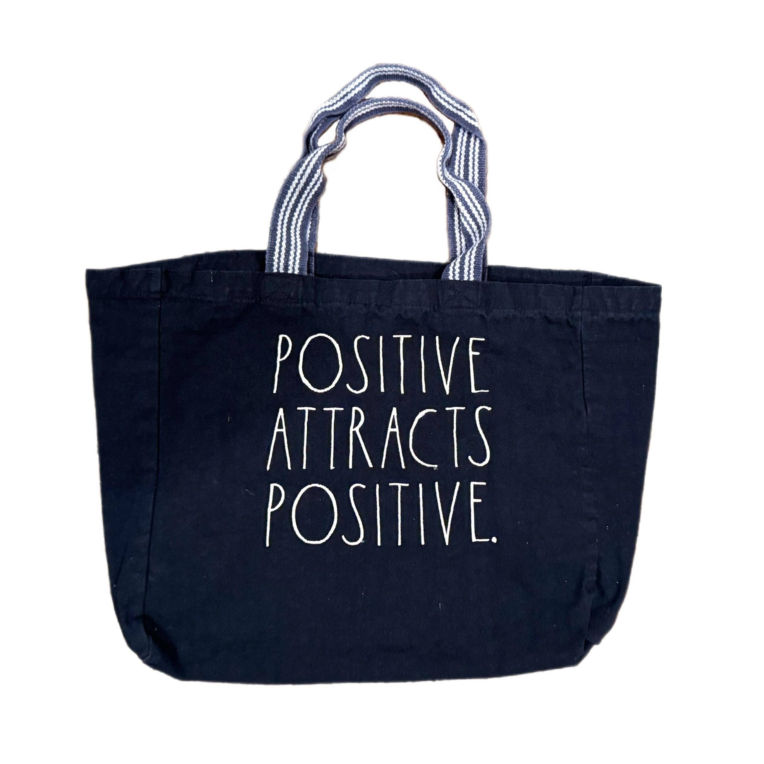 RAE DUNN TOTE navy blue white positive attracts positive reusable shopping bag