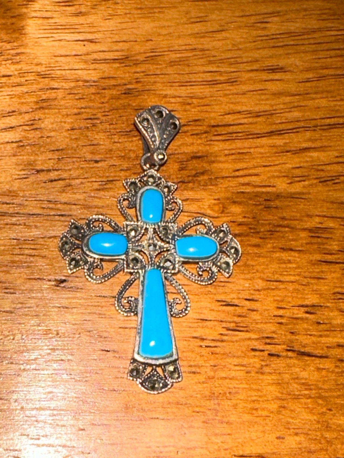 Vintage Sterling Silver turquoise cross pendant