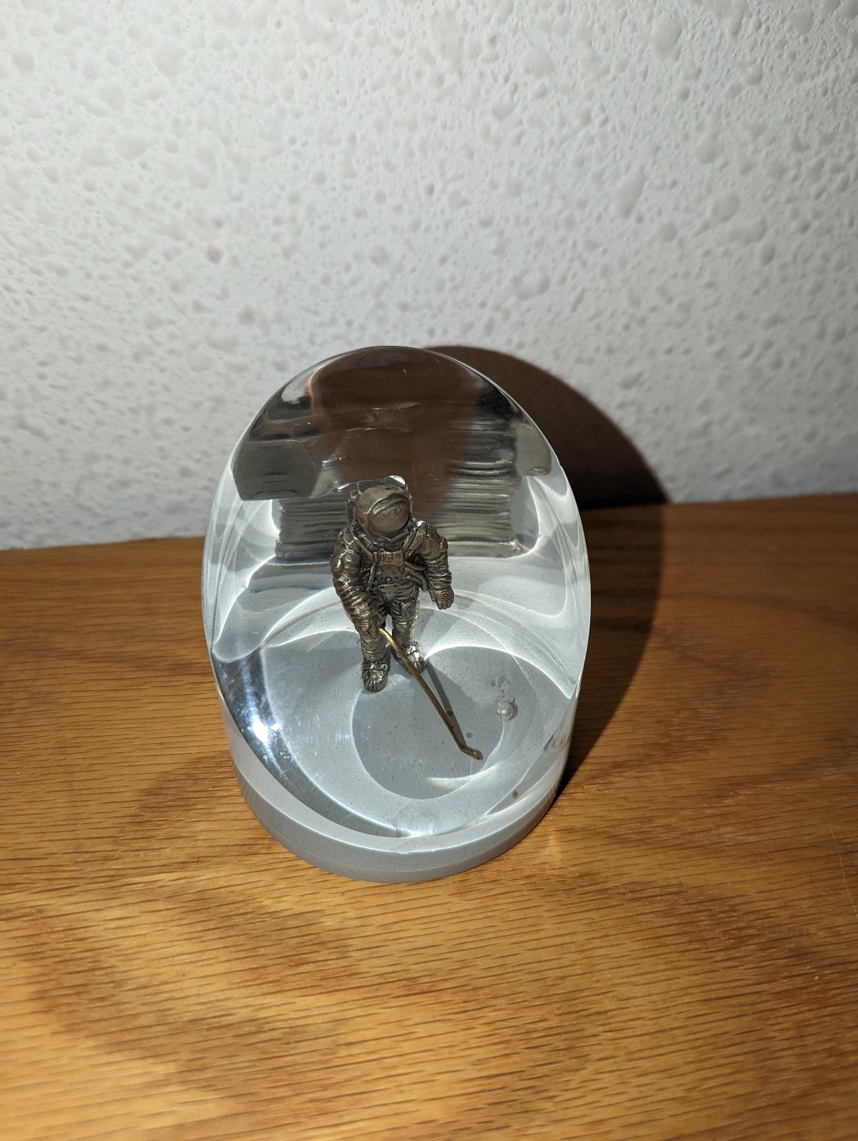 Lucite NASA Astronaut Alan Shepard Golfing on the Moon Paperweight