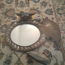 Vintage Mexican Folk Art Tin Owl Mirror