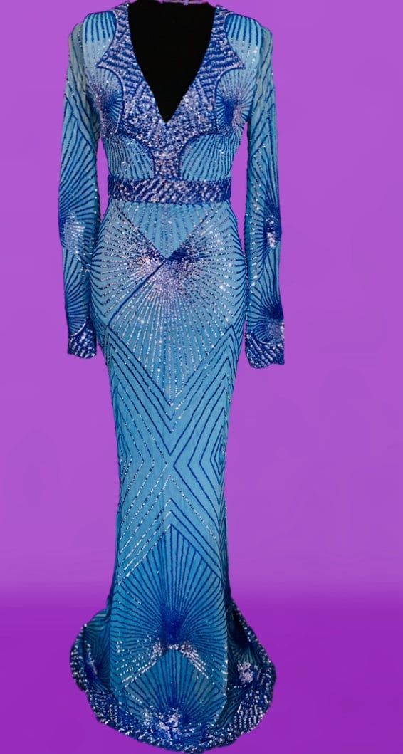 GODDIVA LONDON Sequin Maxi mermaid bottom Size 8 UK color blue Long sleeve UK
