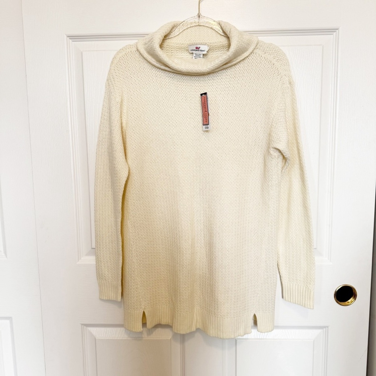 VINEYARD VINES Women Ivory Cream Turtle Cowl Neck Sweater Knit Wool Blend