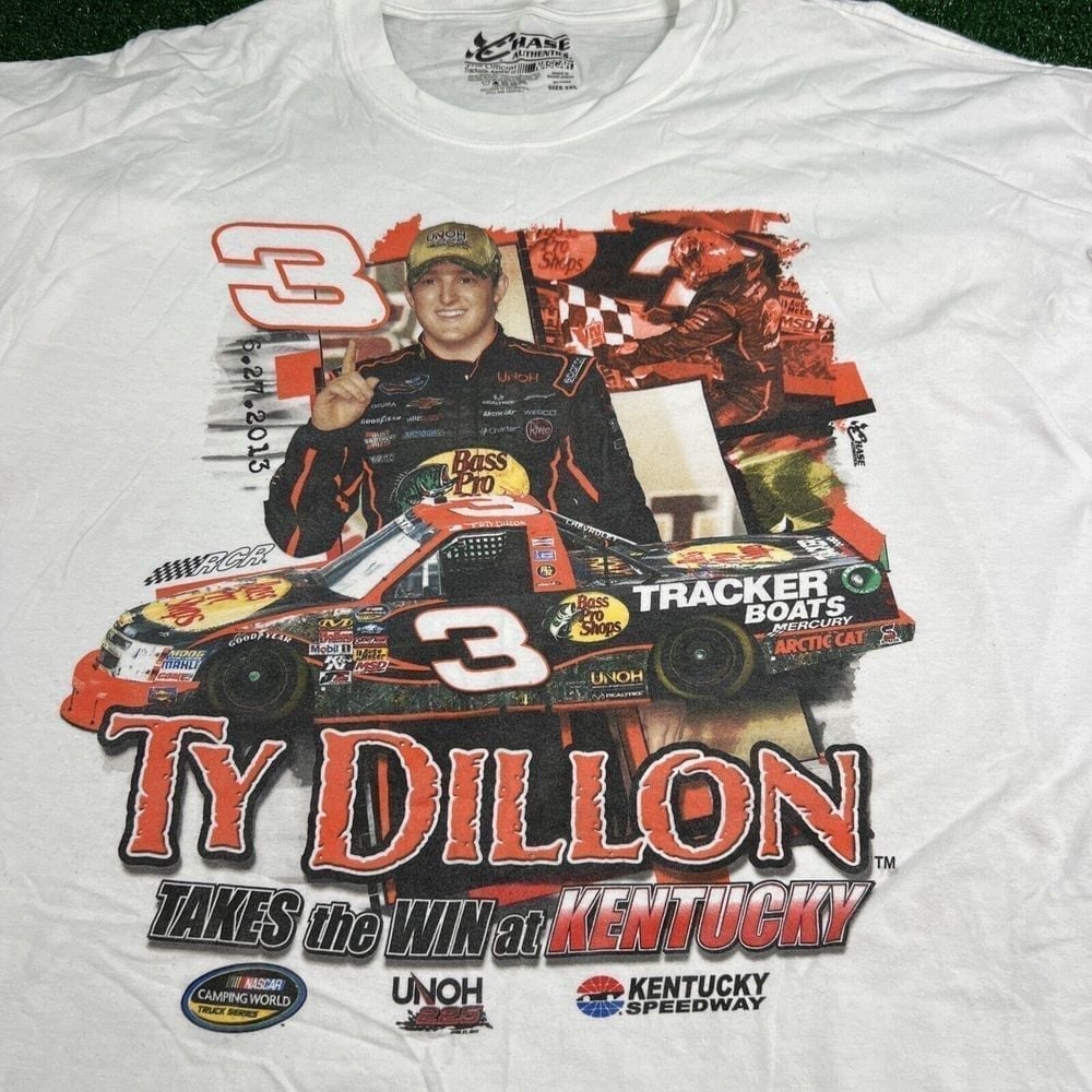 NASCAR Ty Dillon Takes The Win At Kentucky White Graphic T-Shirt Size 3XL