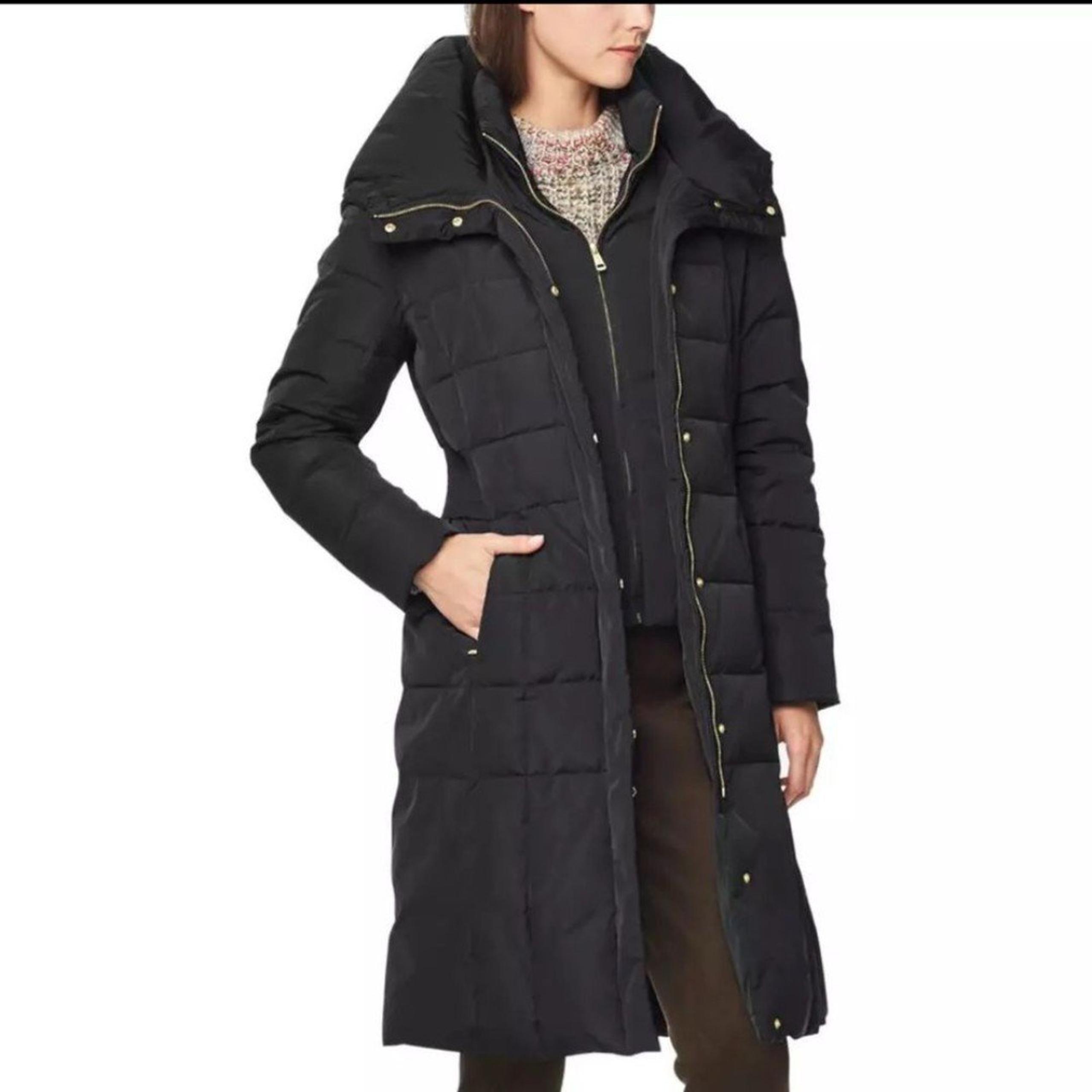 Cole Haan Signature Puffer Jacket Womens Small Navy Blue Parka Quilted Full Zip