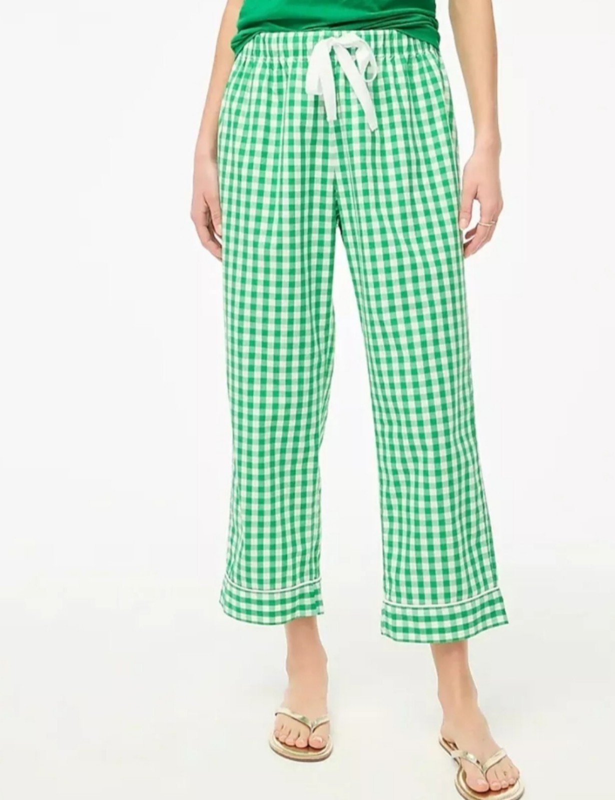 J. Crew Kelly Green Gingham Checkered Women's Cropped Pajama Pants XS NWOT