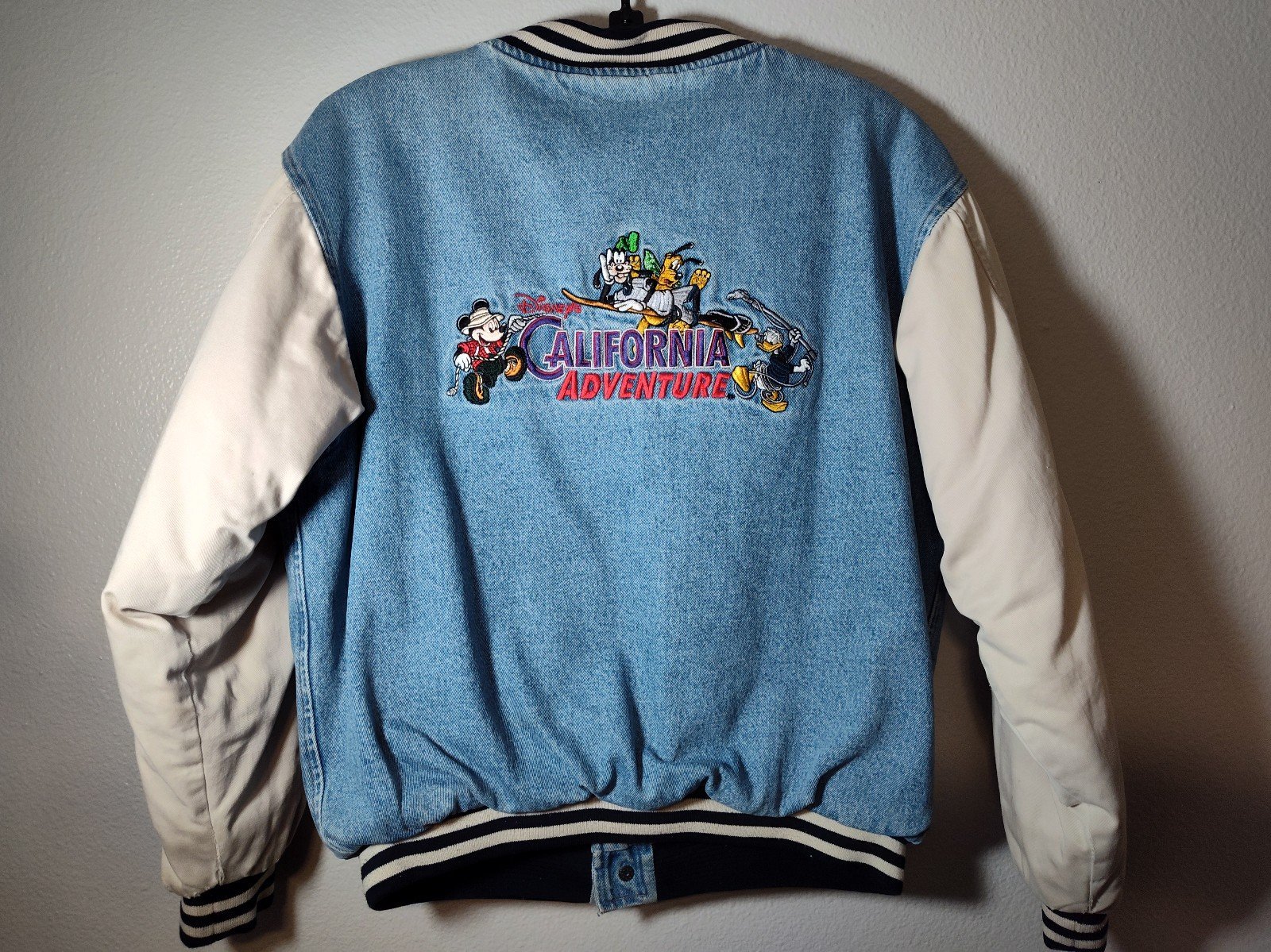 RareVintage Disney California adventure embroidered Denim Bomber Varsity Jacket