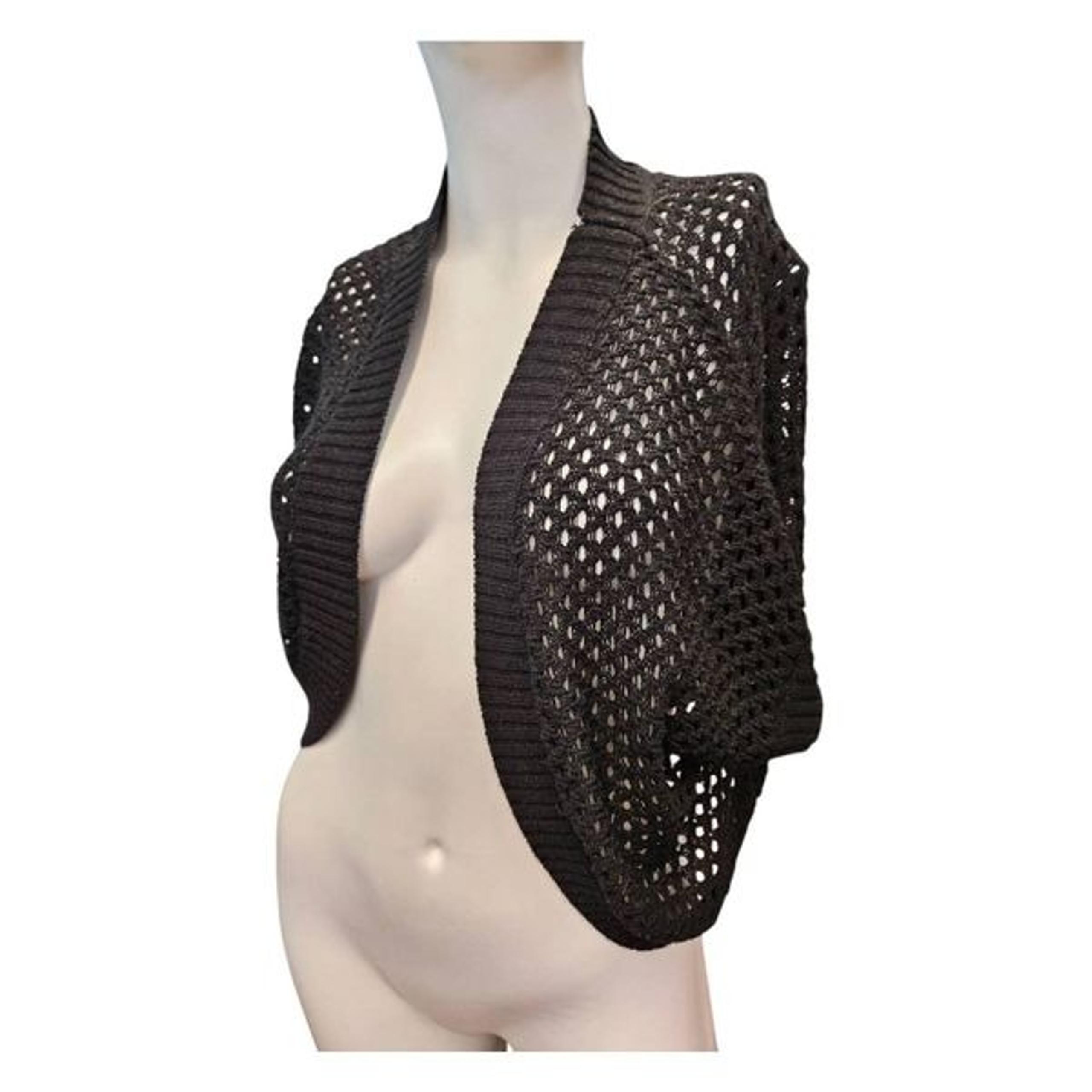 August Silk Black Open Knit Shrug Cardigan Sweater Womens Size Large
