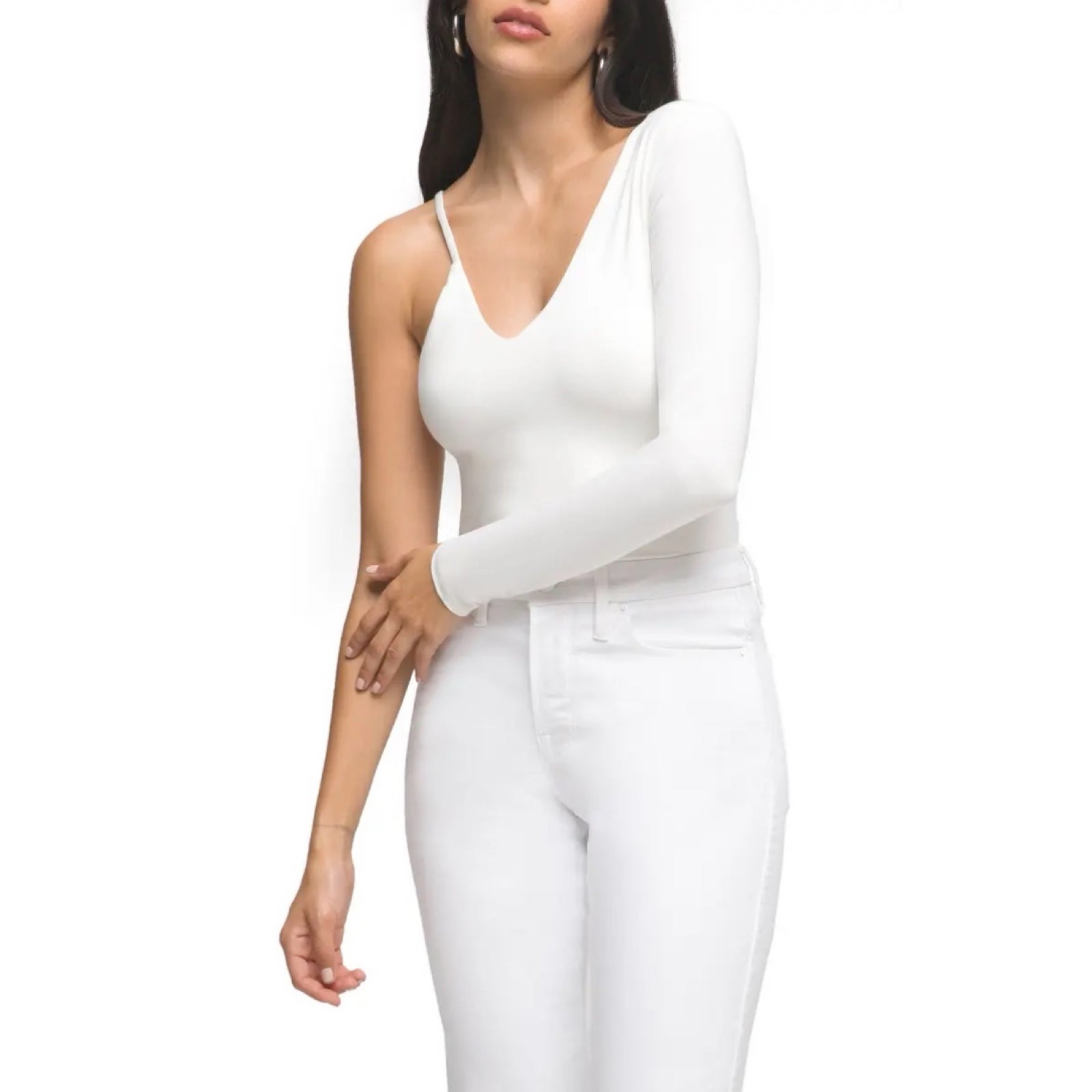 Good American NWT One Shoulder Asymmetric Jersey Bodysuit