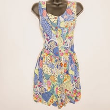 Vintage 60s 70s Single Stitch Novelty Fruit Print Button Front Crepe Romper Sz L