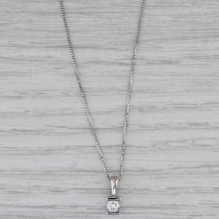0.25ct Diamond Solitaire Pendant Necklace 14k White Gold 19 Box Chain