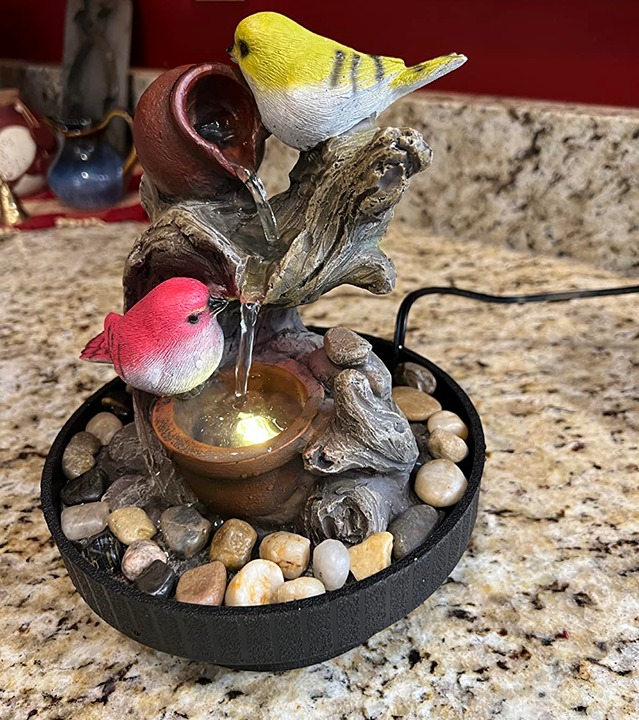 Tabletop Fountain Birds Waterfall Desktop Electric Water Fountain Decor