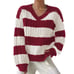 Red and White Striped Braided Cable Knit Sweater