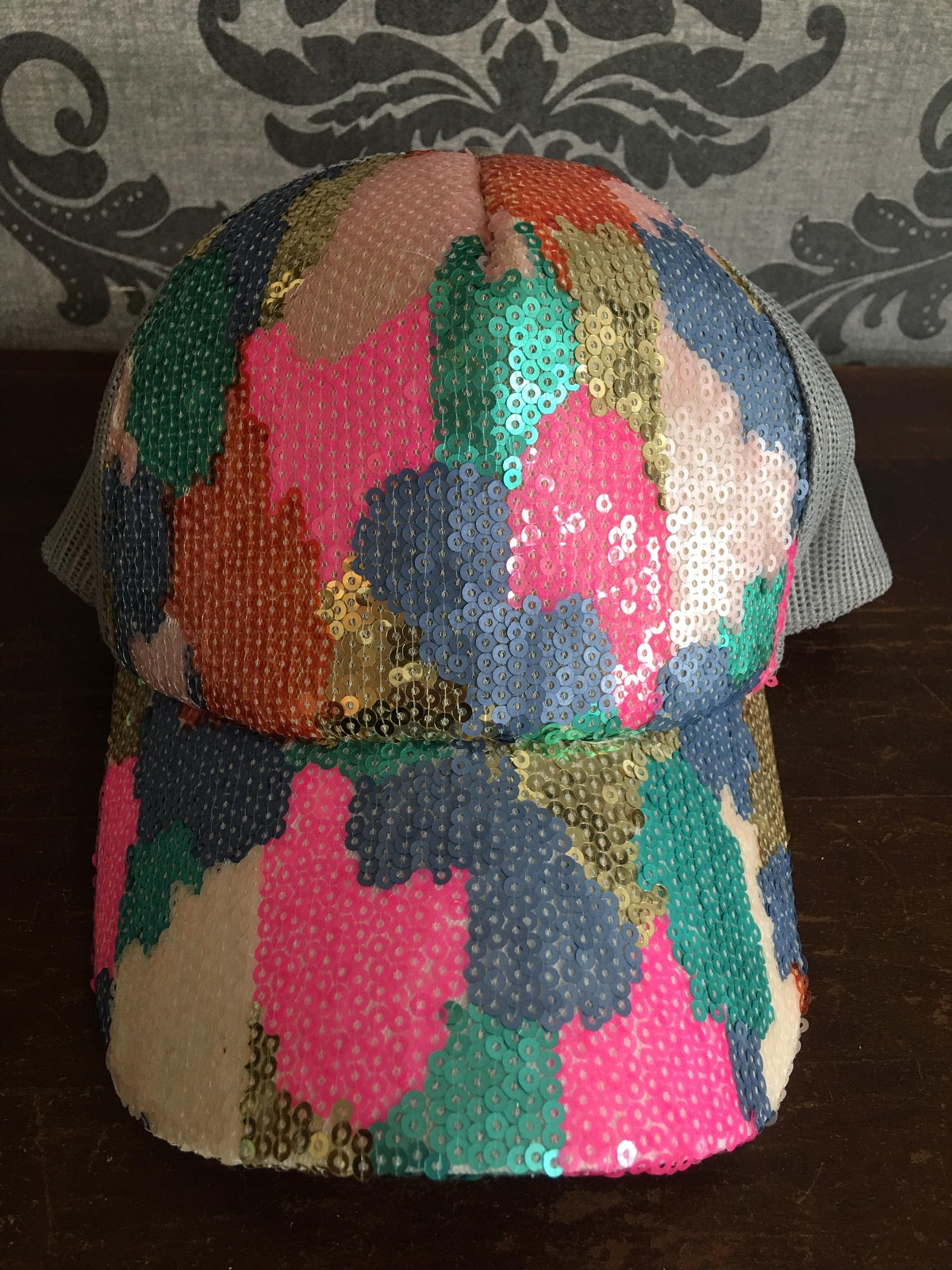 Sequin Target Hat Multicolor Adjustable Snap Back Mesh Cap Pastel Spring Pink