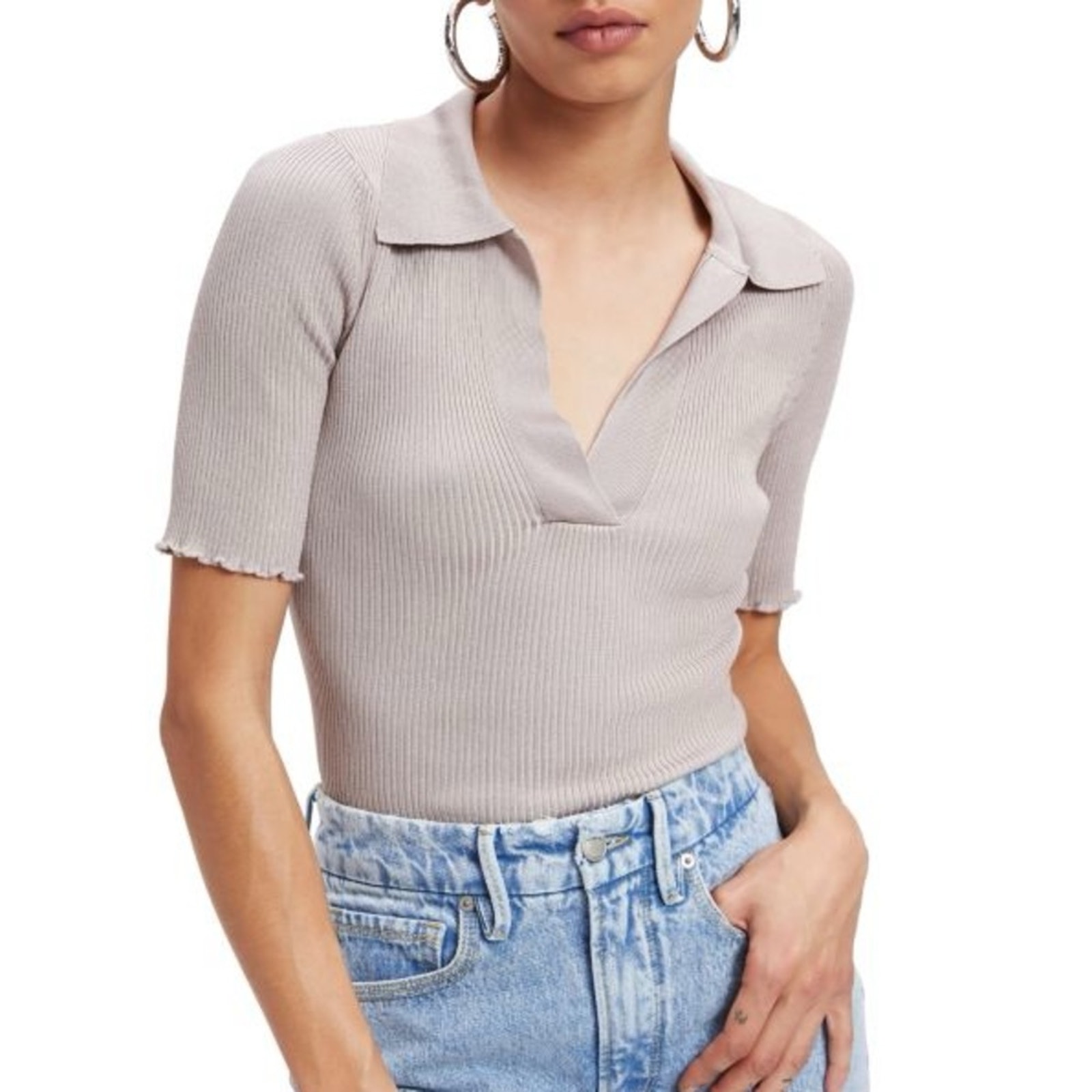 GOOD AMERICAN Rib-Knit Polo