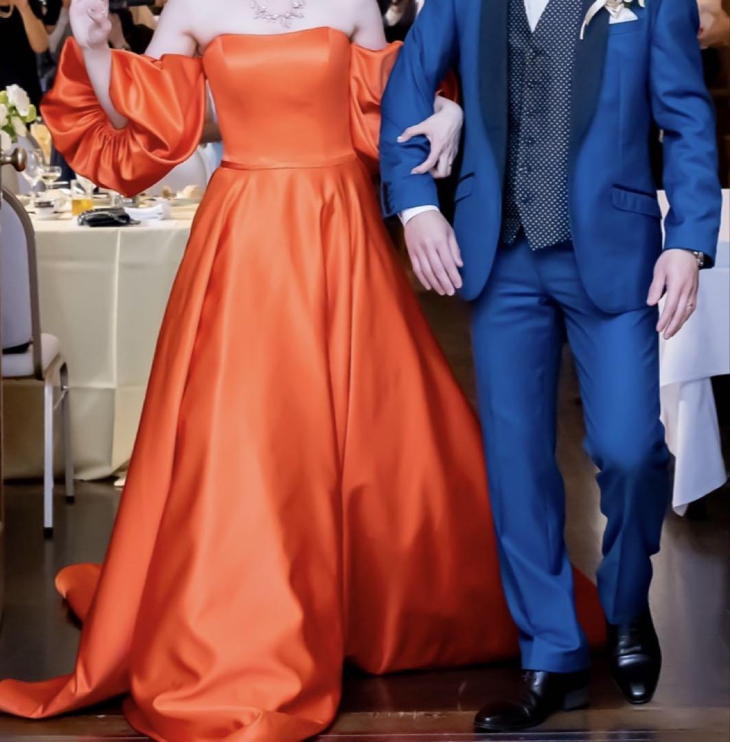 Orange Satin Off-the-Shoulder Dress