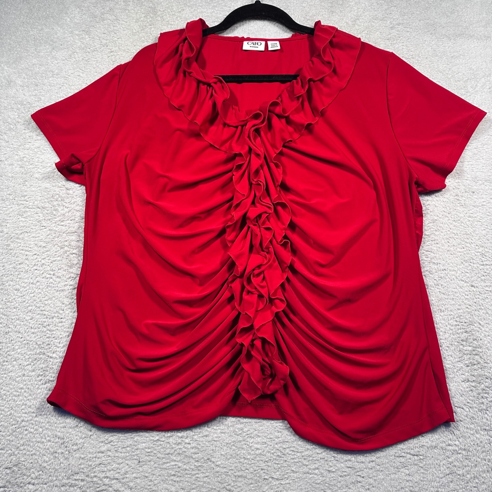 Y2K Cato Woman Ruffle Blouse Top Short Sleeve Stretch Red Plus Size 22/24W