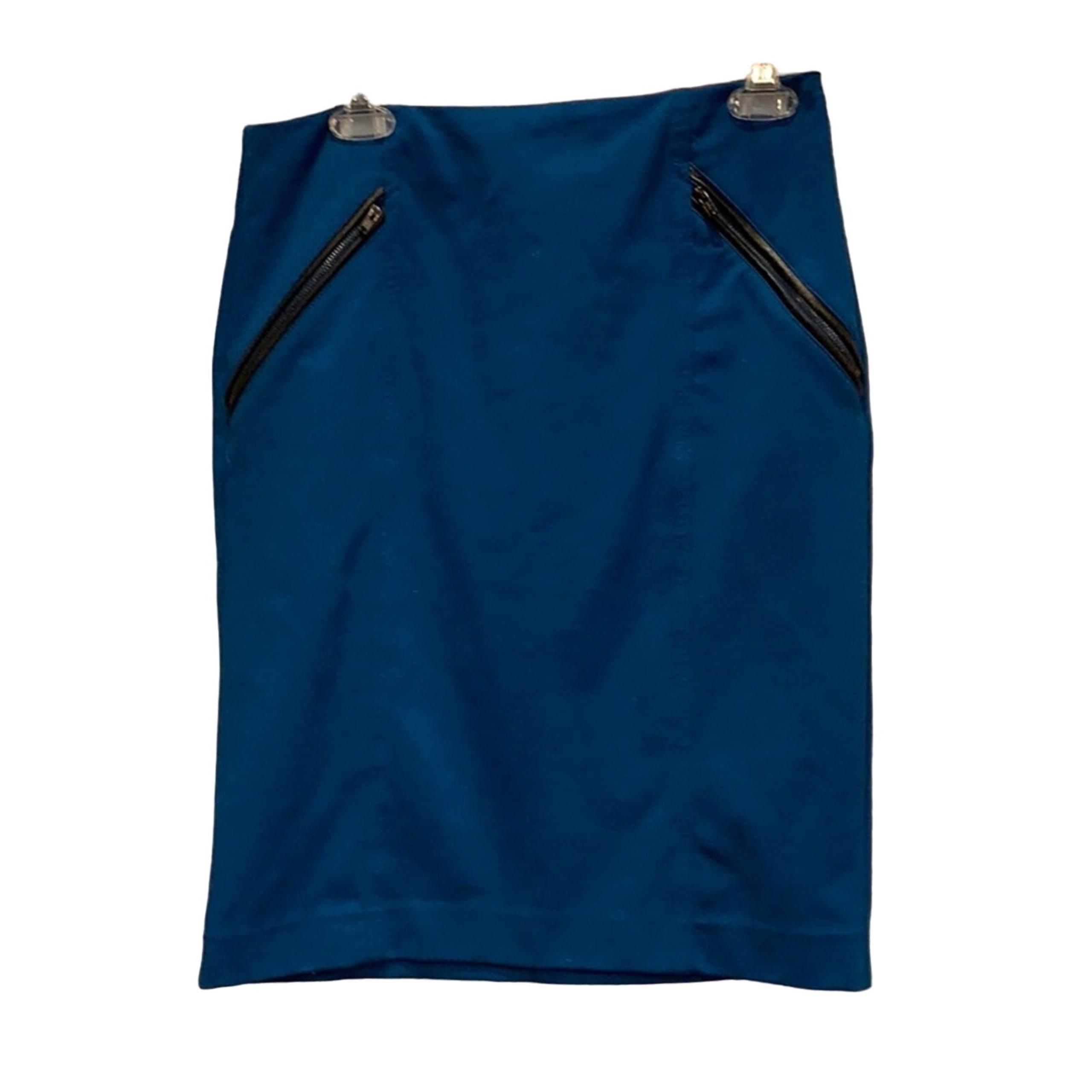 Alfani Size 6 Royal Blue Polyester Front Zip Pocket Leather Detail Mini Skirt