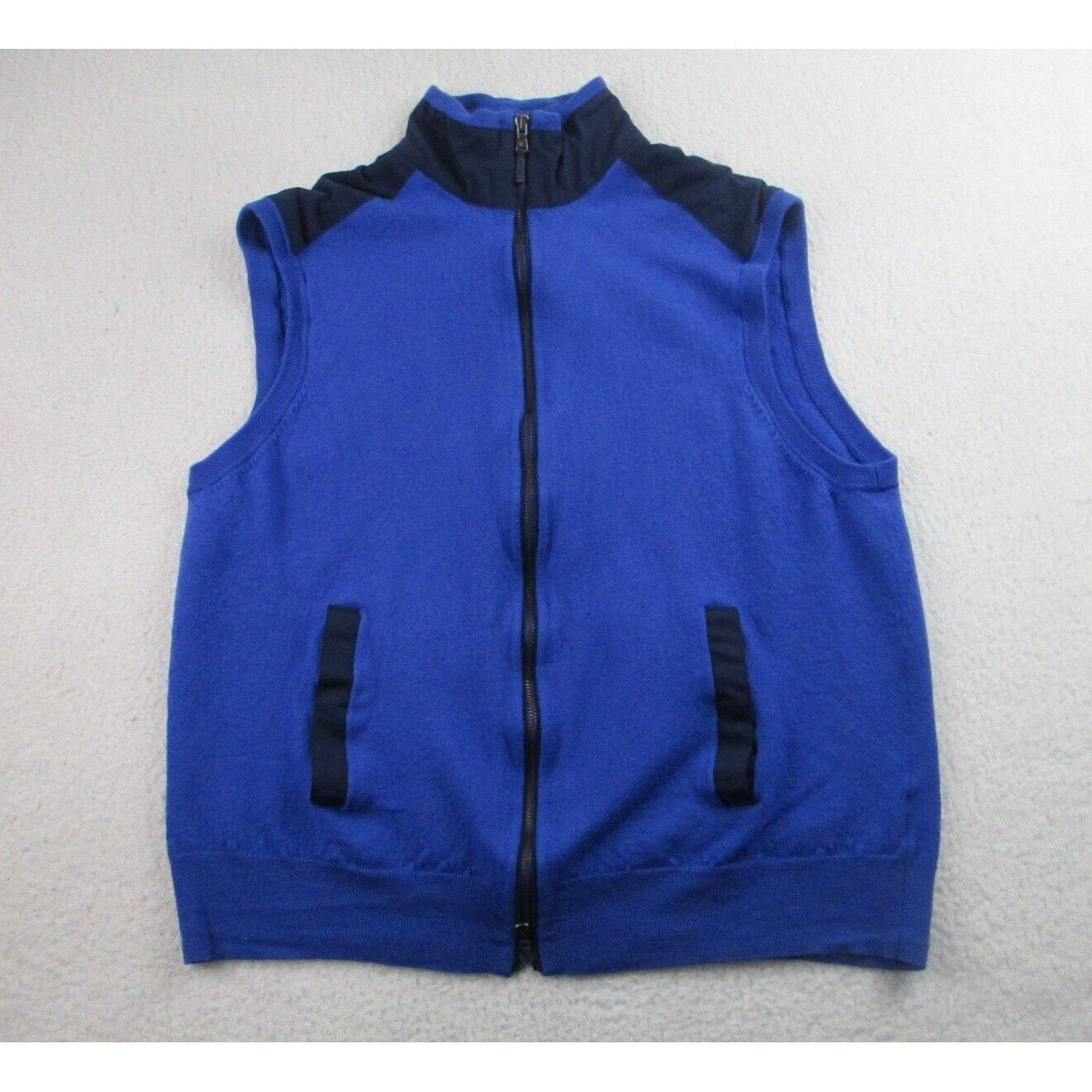 Ralph Lauren Polo Golf Sweater Vest Mens XXL Blue Merino Wool Sleeveless Zipped