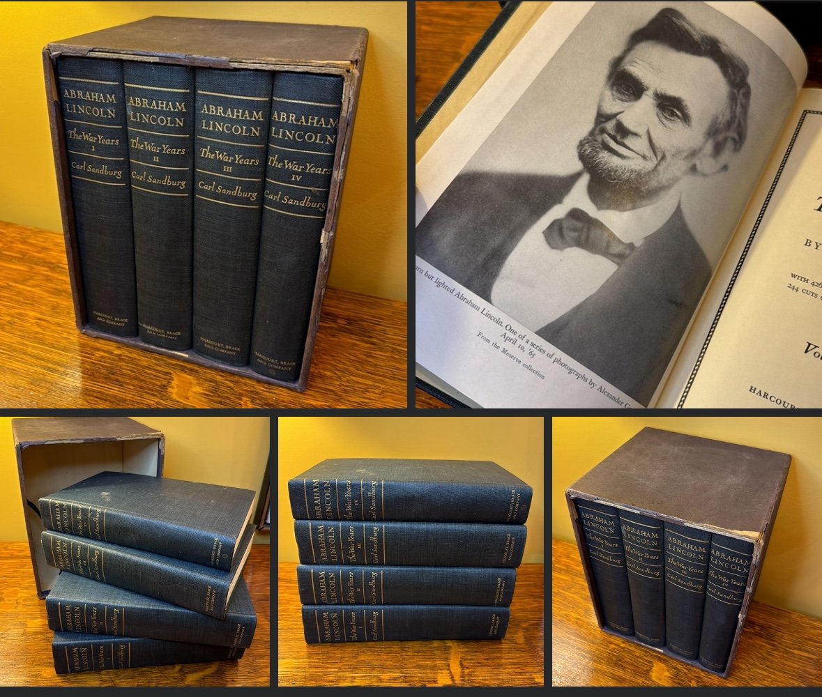 Vintage 1939 Carl Sandburg Abraham Lincoln The War Years 4 Volume Boxed Book Set