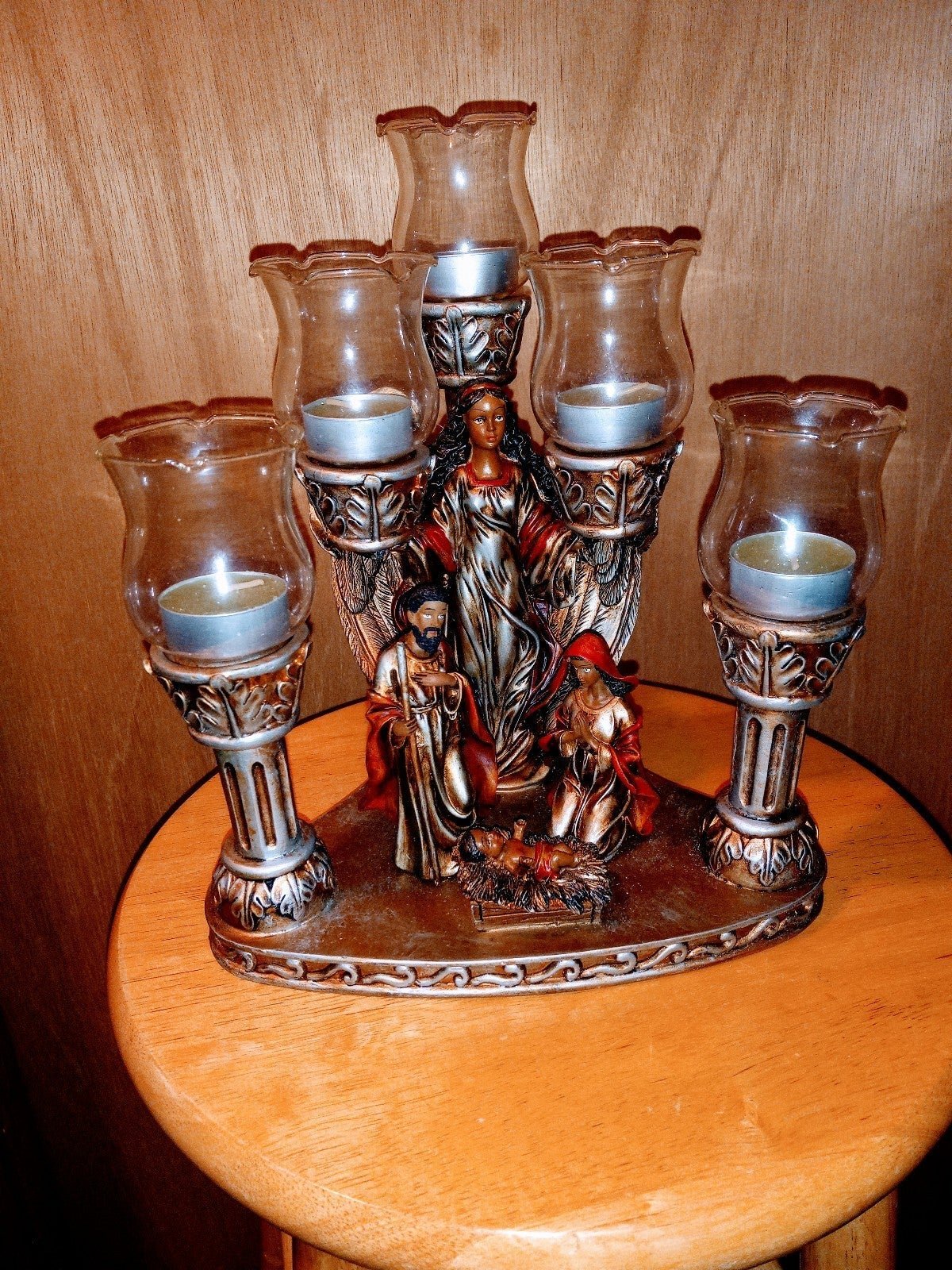 VTG IN BOX NATIVITY SCENE BABY JESUS,,+BIG ANGEL 5 CANDLESTICK HOLDERS
