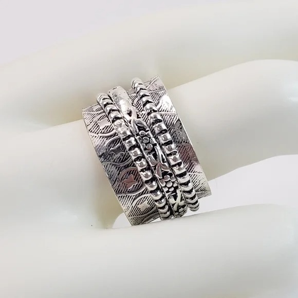 Meditation boho spinner ring size 10 sterling silver soothing anti-anxiety new